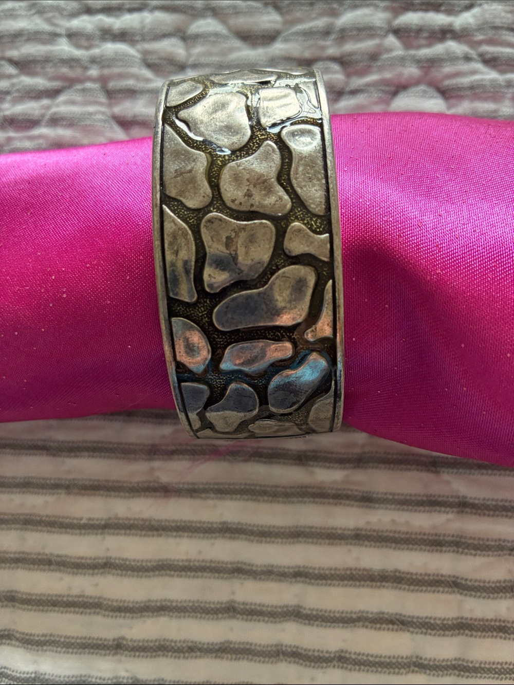 Premier Wide Cuff Bracelet Silver Tone/Black, Hinged